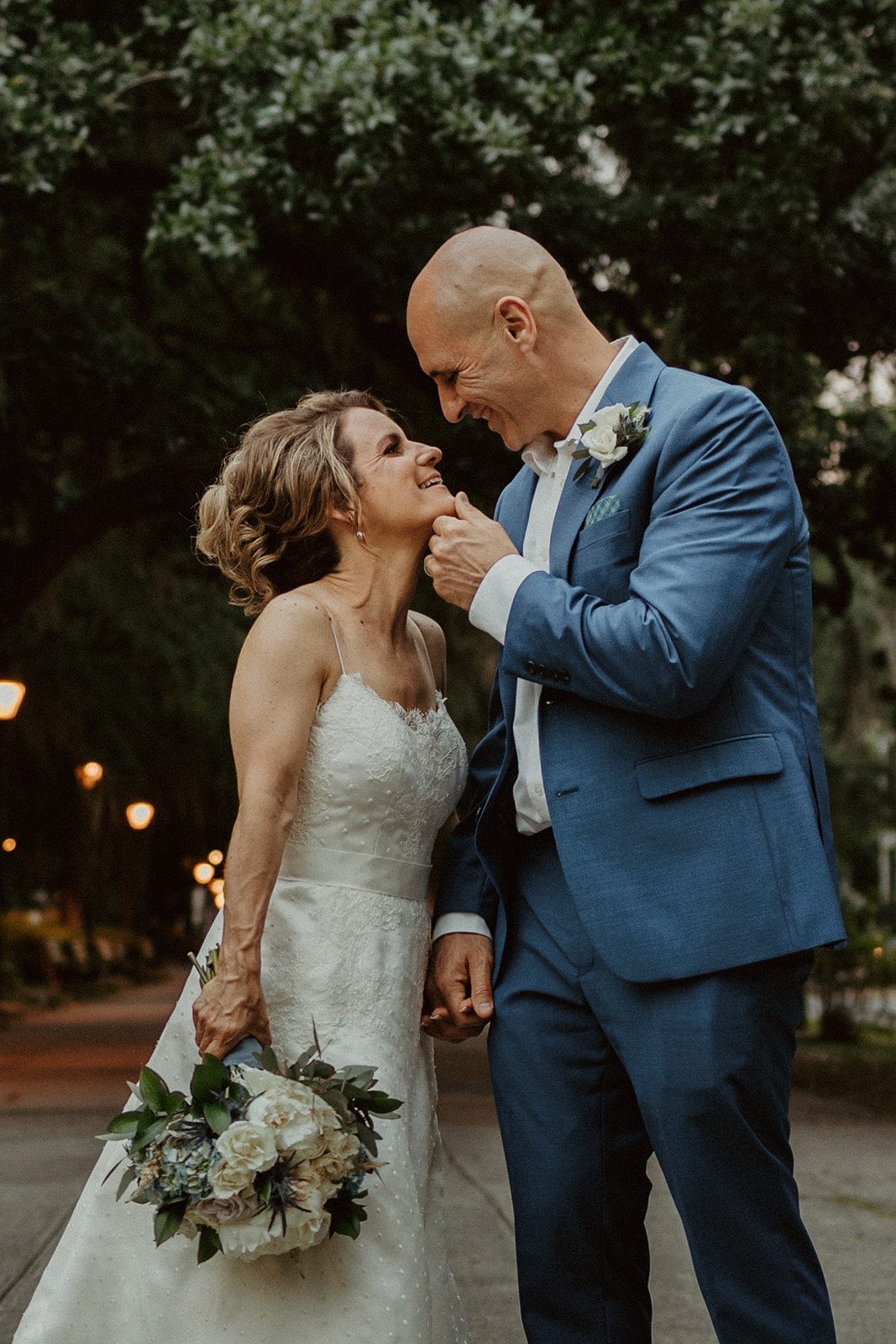 the groom gently looking down at the bride during the Savannah Georgia Elopement