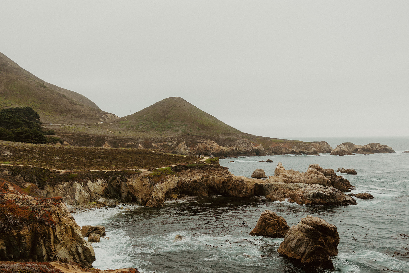 the coastline of Big Sur in California with the hills & rocks