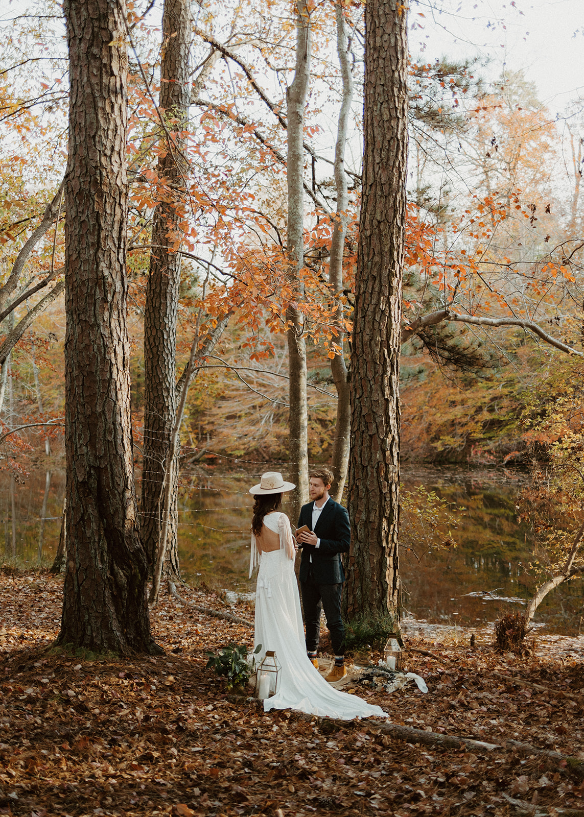 the couple standing in the woods during their elopement in Georgia