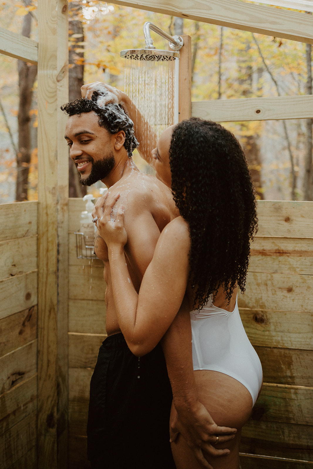 the couple showering together at their airbnb